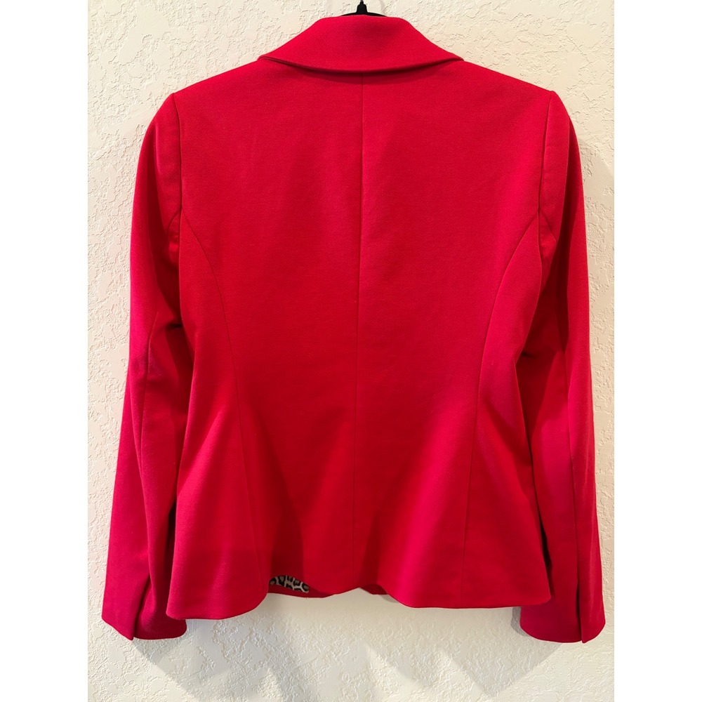White House Black Market Red Leopard Lining Single Button Blazer Jacket Womens 4 - Picture 4 of 7